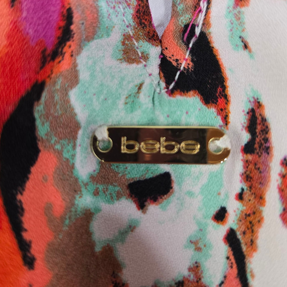 Bebe Floral Halter Fit & Flare Dress Pink Red Party Evening Dress Size Small - Picture 7 of 9